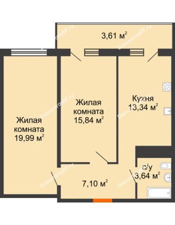 2 комнатная квартира 63,52 м² в ЖК Фамилия, дом Литер 1