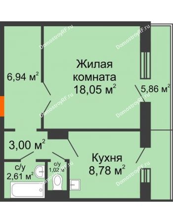 1 комнатная квартира 42,15 м² в ЖК Иннoкeнтьeвcкий, дом № 6