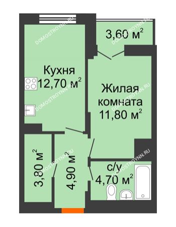 1 комнатная квартира 39,7 м² в ЖК КМ Анкудиновский Парк, дом № 16