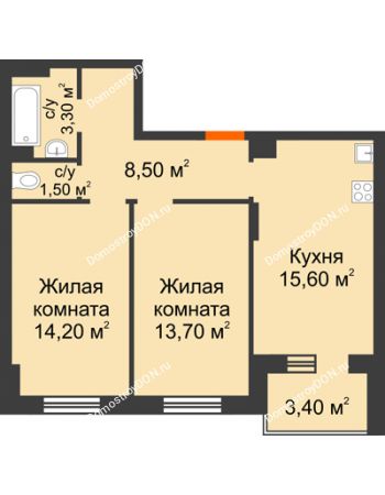 2 комнатная квартира 58,5 м² в Микрорайон Прибрежный, дом № 4