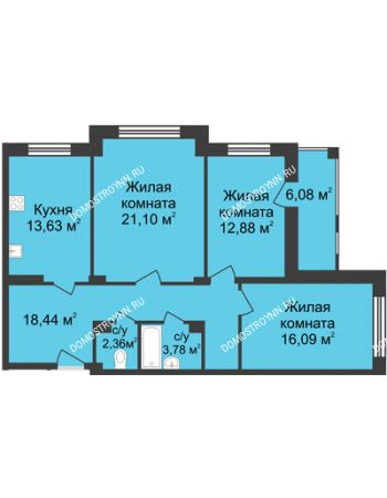 3 комнатная квартира 91,32 м² в ЖК Планетарий, дом № 6
