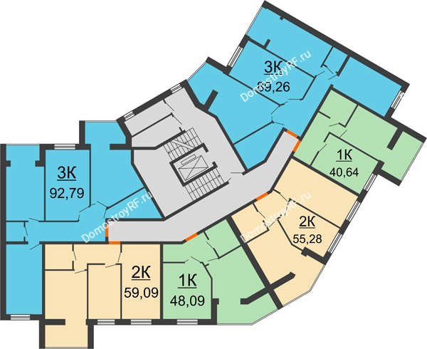 Планировка 2 этажа в доме 3 этап, блок-секция 3 С в ЖК Бунина парк