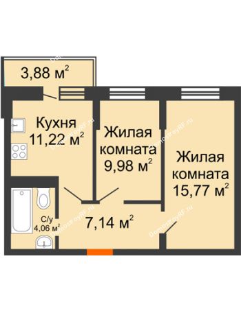 2 комнатная квартира 49,33 м² в ЖК Россинский парк, дом Литер 1