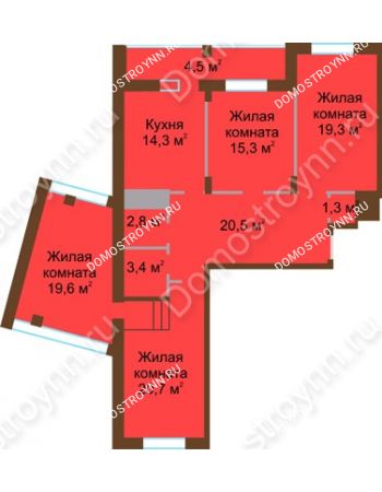 4 комнатная квартира 121,7 м² в ЖК Монолит, дом № 89, корп. 1, 2