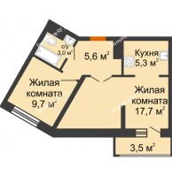 2 комнатная квартира 41,3 м² в ЖК Грани, дом Литер 5 - планировка