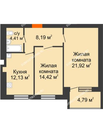 2 комнатная квартира 63,45 м² в ЖК Свобода, дом 2 очередь