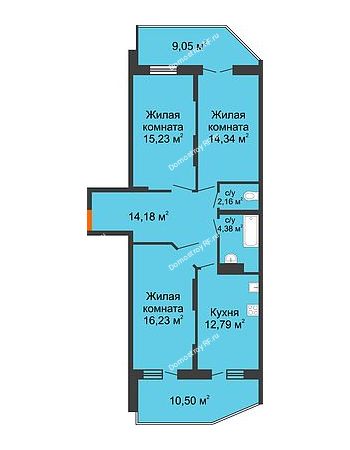3 комнатная квартира 89,09 м² в ЖК Символ, дом Литер 1