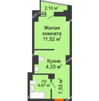 Студия 28,6 м² в ЖК Рубин, дом Литер 3 - планировка
