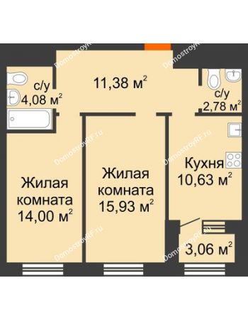 2 комнатная квартира 60,33 м² в ЖК Кубанский (Московский), дом Литер 4