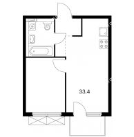 1 комнатная квартира 33,4 м² в ЖК Савин парк, дом корпус 3 - планировка
