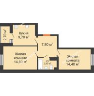 2 комнатная квартира 51,9 м² в ЖК Вересаево, дом Литер 18/2 - планировка