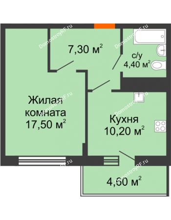 1 комнатная квартира 40,8 м² в ЖК Статус, дом 5,6 секция