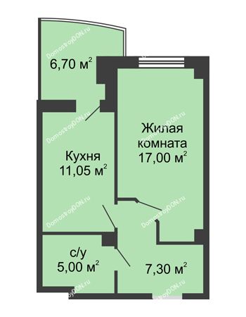 1 комнатная квартира 43,7 м² в ЖК Новый Город, дом № 3
