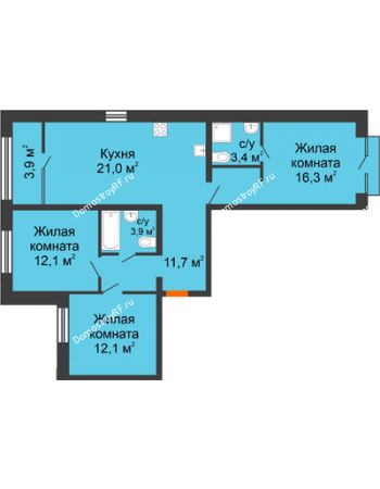 3 комнатная квартира 84,59 м² в ЖК Андерсен парк, дом ГП-5