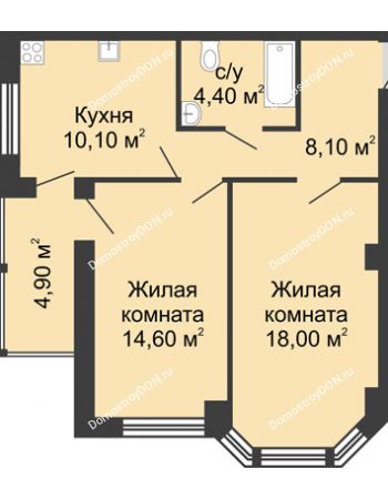 2 комнатная квартира 60,1 м² в ЖК Мега, дом № 118, секция 2
