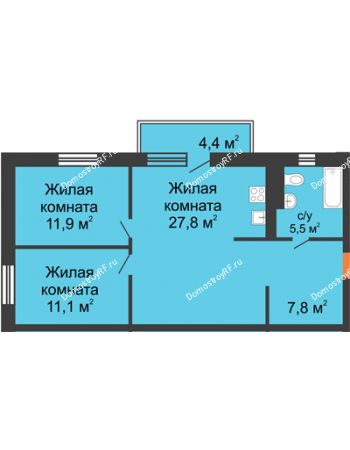 3 комнатная квартира 64 м² в ЖК Малоэтажный квартал, дом ГП-57