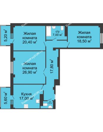 3 комнатная квартира 112,9 м² - ЖК Нахичевань
