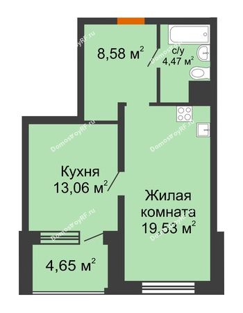 1 комнатная квартира 50,29 м² - ЖК Пешков