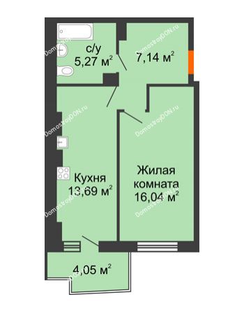 1 комнатная квартира 43,37 м² в ЖК Город у реки, дом Литер 7