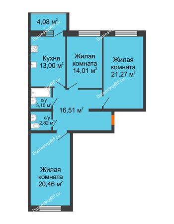 3 комнатная квартира 93,21 м² в ЖК Приозерный (Лиски) , дом 3 очередь