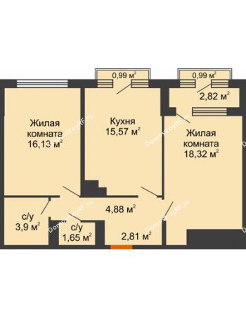 2 комнатная квартира 65,27 м² - ЖК Гран-При