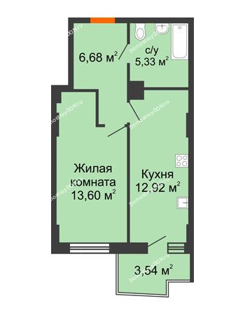 1 комнатная квартира 39,79 м² в ЖК Сердце Ростова 2, дом Литер 8