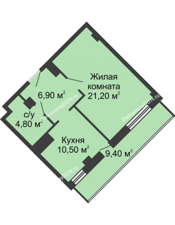 1 комнатная квартира 47,2 м² - ЖК Крылья Ростова