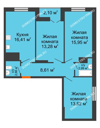 3 комнатная квартира 75,82 м² - ЖК Комарово
