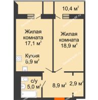 2 комнатная квартира 64,9 м², ЖК DEVELOPMENT PLAZA - планировка