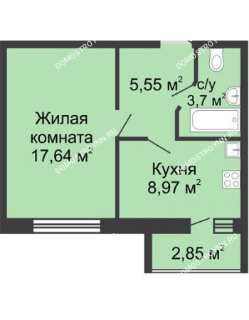 1 комнатная квартира 37,29 м² - ЖК Волжский-Берег	