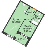 1 комнатная квартира 38,48 м² в ЖК DOK (ДОК), дом ГП-1.2 - планировка