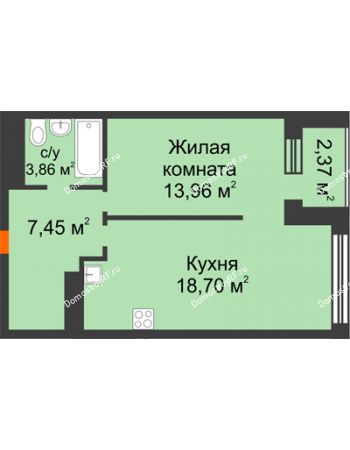 1 комнатная квартира 43,97 м² - ЖК ГОРОДСКОЙ КВАРТАЛ UNO (УНО)