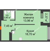 1 комнатная квартира 43,97 м², ЖК ГОРОДСКОЙ КВАРТАЛ UNO (УНО) - планировка