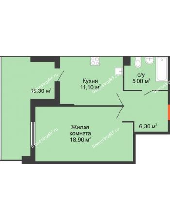 1 комнатная квартира 57,6 м² в ЖК Квартет, дом Литер 4