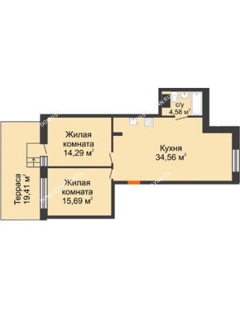 2 комнатная квартира 74,94 м² - ЖК Шаляпин