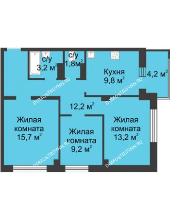 3 комнатная квартира 67,2 м² в ЖК Аквамарин, дом №2