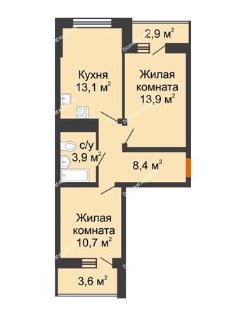 2 комнатная квартира 50 м² в ЖК Грани, дом Литер 4