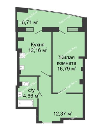 1 комнатная квартира 54,9 м² в ЖК Тихий Дон, дом № 1