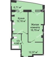 1 комнатная квартира 54,9 м² в ЖК Тихий Дон, дом № 1 - планировка
