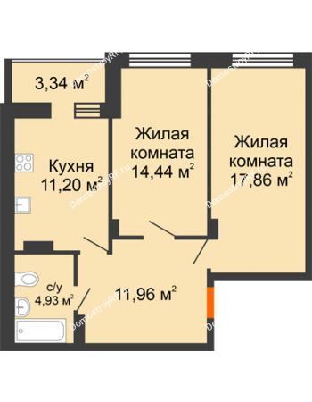 2 комнатная квартира 63,73 м² - ЖК Галактика