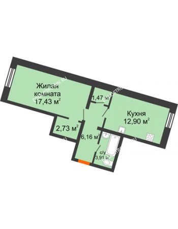 1 комнатная квартира 44,6 м² - ЖК Советский