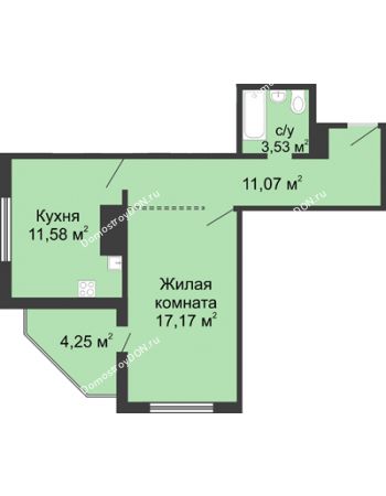 1 комнатная квартира 45,48 м² в ЖК 5 Элемент (Пятый Элемент), дом Корпус 5-17.1