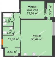 1 комнатная квартира 70,67 м² в ЖК Бунин, дом 1 этап, секции 11,12,13,14 - планировка
