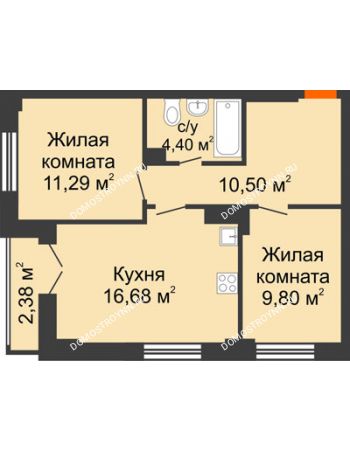 2 комнатная квартира 53,86 м² - ЖК КМ Флагман