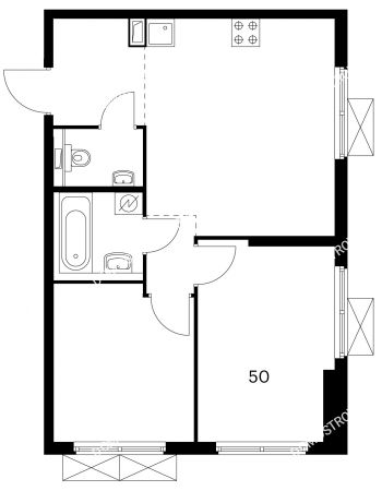 2 комнатная квартира 50 м² в ЖК Савин парк, дом корпус 3