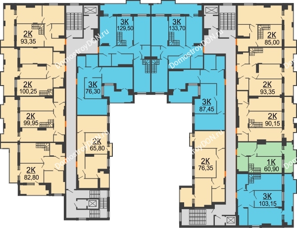 Планировка 9 этажа в доме 3 этап в ЖК Симфония