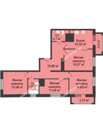 4 комнатная квартира 102,22 м² - ЖК Гелиос