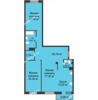 3 комнатная квартира 94,41 м² в ЖК Норма, дом № 2 - планировка