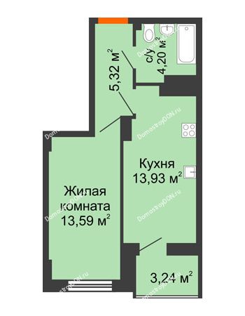 1 комнатная квартира 38,66 м² в ЖК Аврора, дом № 3