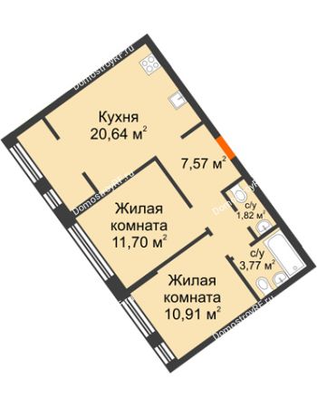 2 комнатная квартира 56,41 м² в Микрорайон Звездный, дом ГП-1 (Дом "Меркурий")